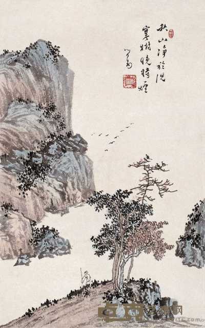 溥儒 秋山寒树图 片 46×28cm
